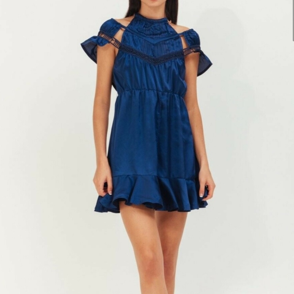 Self-Portrait Navy Mini Dress with Ruffles